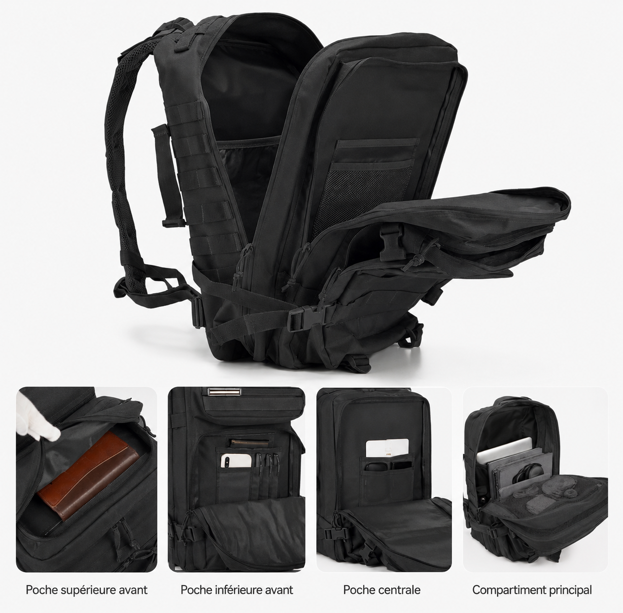 Sac RX Athletic 55 L camouflage noir, vue de face